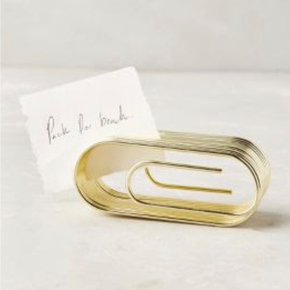 ANTHROPOLOGIE Gold Paper Clip Note Holder ClipNote Desk Organizer - Picture 1 of 6